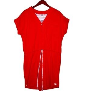 LISA TODD Drawstring Waist Cotton Dress Size Large in Bright Orange